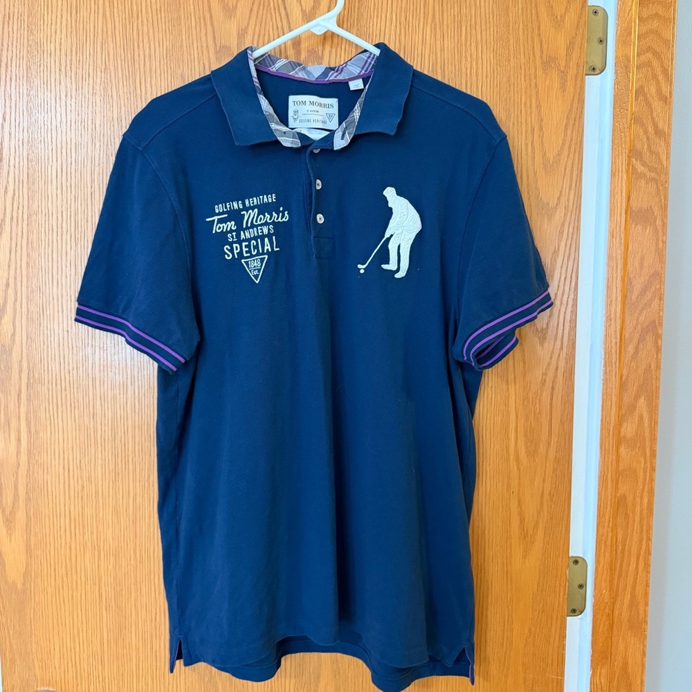 Tom Morris St. Andrew’s Golfing Heritage Blue Polo Shirt SZ XL Special